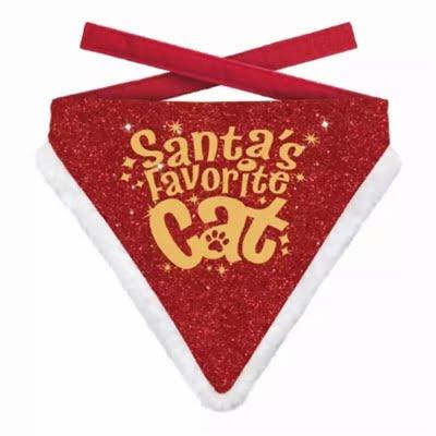 Plenty gifts kerst bandana santa's favorite cat rood goud (12-16 CM 10X13 CM)