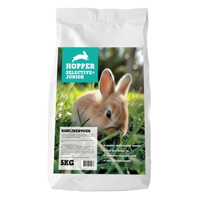 Hopper Selective Junior Konijnenvoer 5kg | Voorkomt selectief eten | Hoog vezelgehalte | Zonder toegevoegde suikers | Geschikt voor jonge konijnen